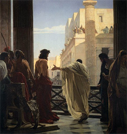 Pontius Pilate presents Jesus to crowds by Antonio Ciseri (1821-1891): Wikipedia