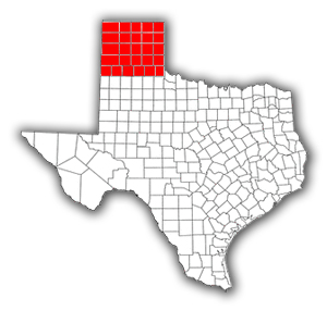 Texas panhandle marked by red.