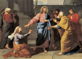 The Phoenician woman's unrelenting faith resulted in the deliverance of her daughter. Painting Artist unknown