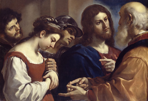 Jesus with the woman caught in adulator by Guercino (1591-1666)