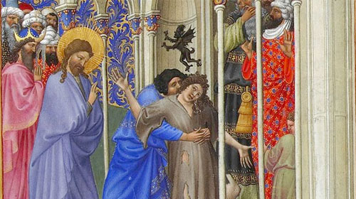 "Help my unbelief" -- Jesus delivers boy of evil spirit -- by Tres Riches Heures 15th Century.