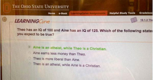 A quiz at Ohio State University says Christians are dumber than&nbsp;atheists