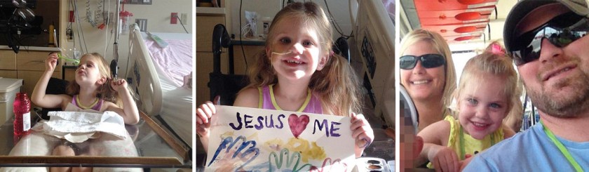 Alise in the hospital. Photo on right: Alise with her parents Jamie and Chris Nipper. Photos: Facebook