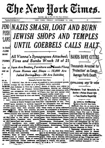 Front page of the New York Times, November 11, 1938.