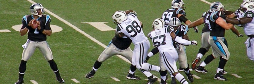 Cam Newton passing the ball in a preseason game against the New York Jets in 2012. Photo: Matthew D. Britt/Flickr/Creative Commons