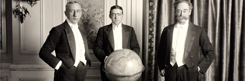 Left to Right: Explorers Roald Amundsen (1872-1928), Ernest-henry Shackleton (1874-1922) and Robert Edwin Peary (1856-1920). Credit: Wikipedia