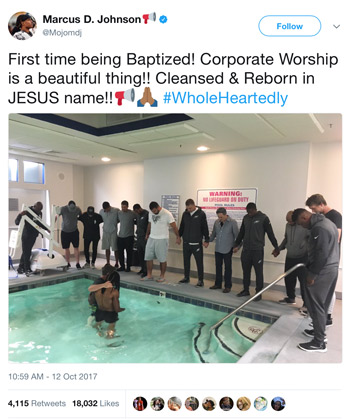 Screen capture of Marcus Johnson baptism