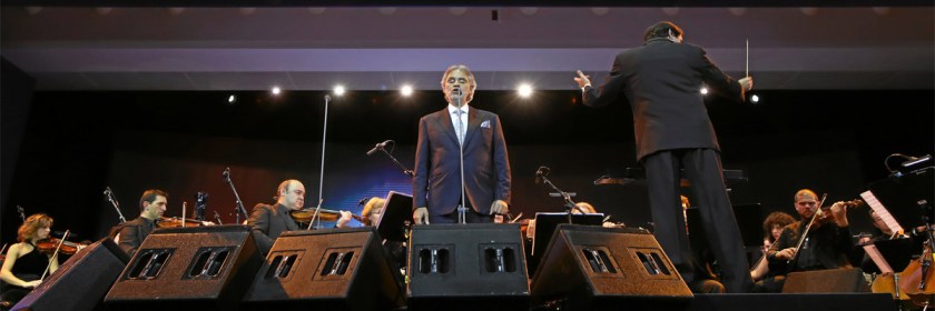 Andrea Bocelli singing at the annual meeting of the World Economic Forum in 2015 Credit: World Economic Forum/Flickr/Creative Commons