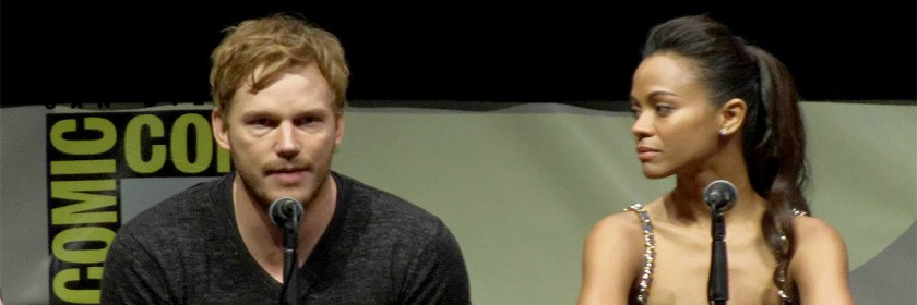 Chris Pratt along with other Guardians of the Galaxy film answering questions at Comic Con in San Diego in 2013. Credit: Ronald Woan/Flickr/Creative Commons