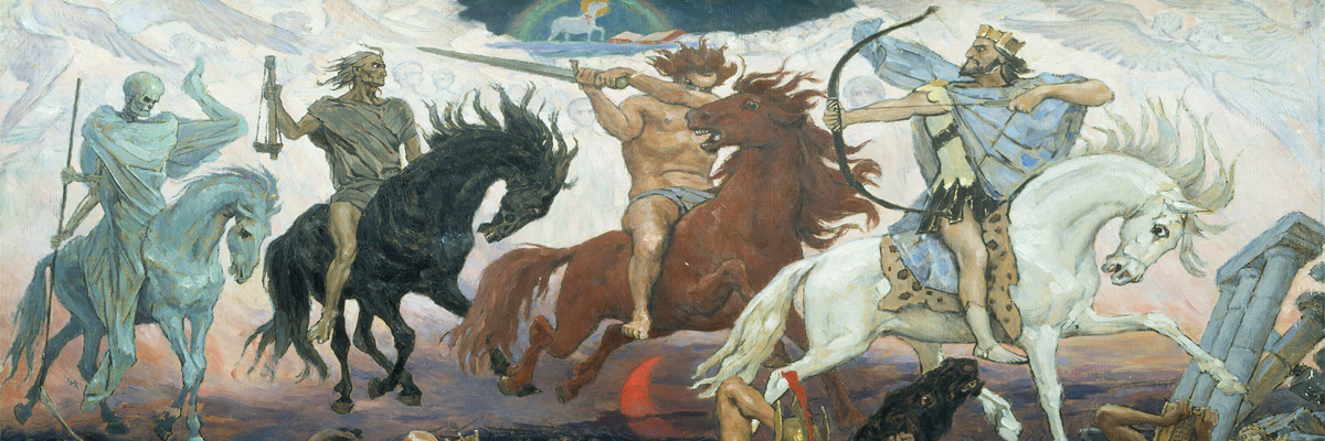 The Four Horsemen of the Apocalypse (L to R): Death, Famine, War and Conquest. by Victor Mikhailovich Vasnetsox (1848-1926) Credit: Wikipedia/Creative Commons/{{PD-US}}