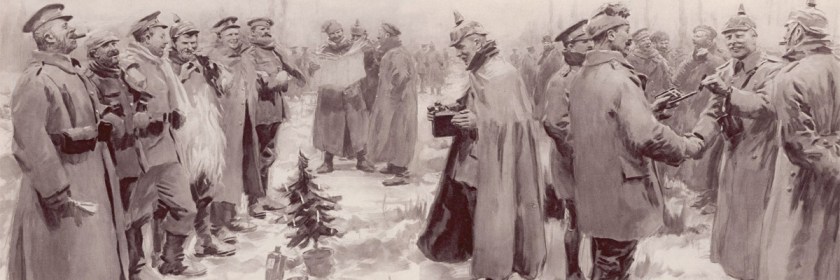 Christmas truce celebration between German and British soldiers on December 24, 1914. Illustrated by A. C. Michael and published in The Illustrated London News on January 9, 2015/Wikipedia