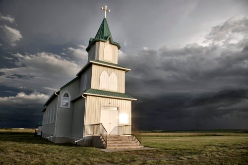 Church building on a stormy evening