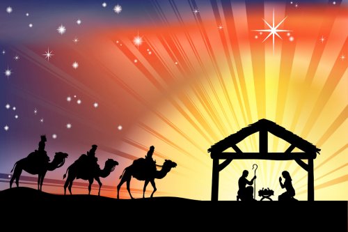 Picture of the magi visiting Jesus in the manger