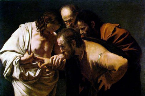Painting of Doubting Thomas touching Jesus’ wound