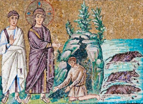 Sixth century mosaic of the exorcism of the Gerasene demoniac from the Basilica of Sant'Apollinare Nuovo in Ravenna,