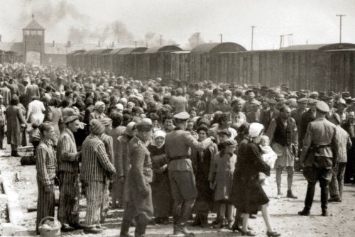 Hungarian Jews arriving at the Nazi Auschwitz Concentration camp