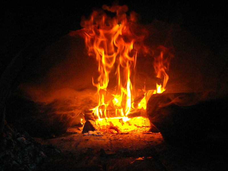 Fire burning in a fireplace
