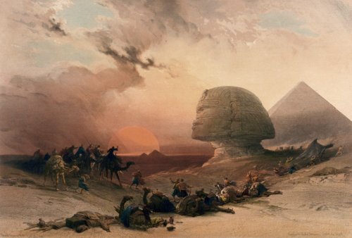 Painting of the approach of the Simoom, by David Roberts and Louis Haghe (1846-1849).
