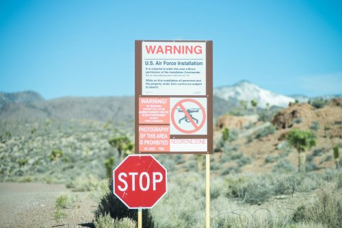 Warning sign outside Area 51 in Rachel, Nevada, USA