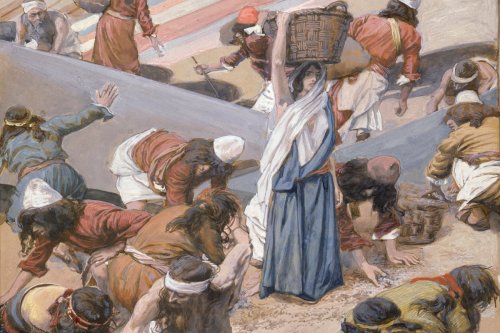 Painting of Hebrews gathering manna in the wilderness