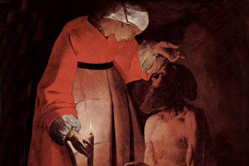 Painting of the Biblical Patriarch Job being mocked by his wife