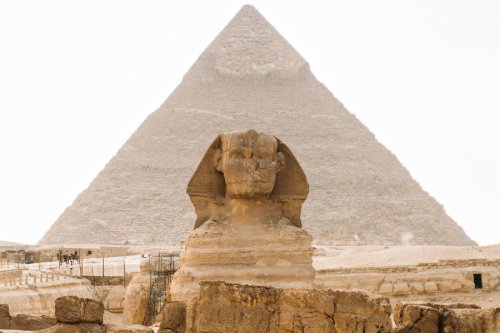 Egypt's Sphinx with the Great Pyramid in the background