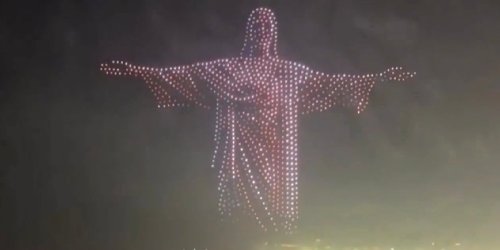 Christ the Redeemer image created by drones on Dec 31, 2025 in Rio de Janeiro