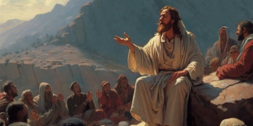 Image of Jesus teaching on the mountain