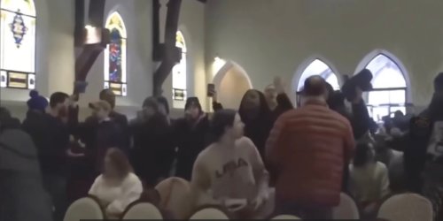 Image capture of Minneapolis Church protest
