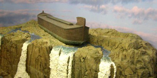 Depiction of Noah's Ark coming to rest in the Ararat Mountains at the Creation Museum near Covington, Kentucky 