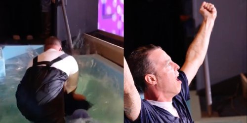 Photo of James Drain being healed during his water baptism