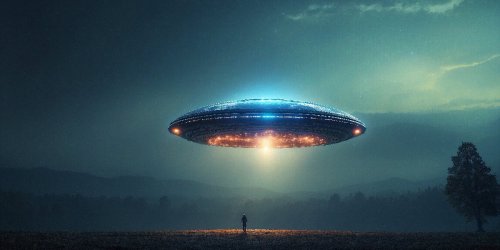 Faked image of a UFO hovering over a man