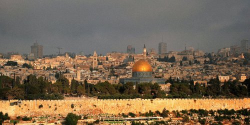 Photo of the Temple Mount with Storm clouds in the background