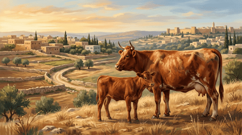 red heifer cow and calf