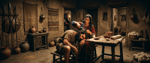 Delilah cutting Samson’s hair